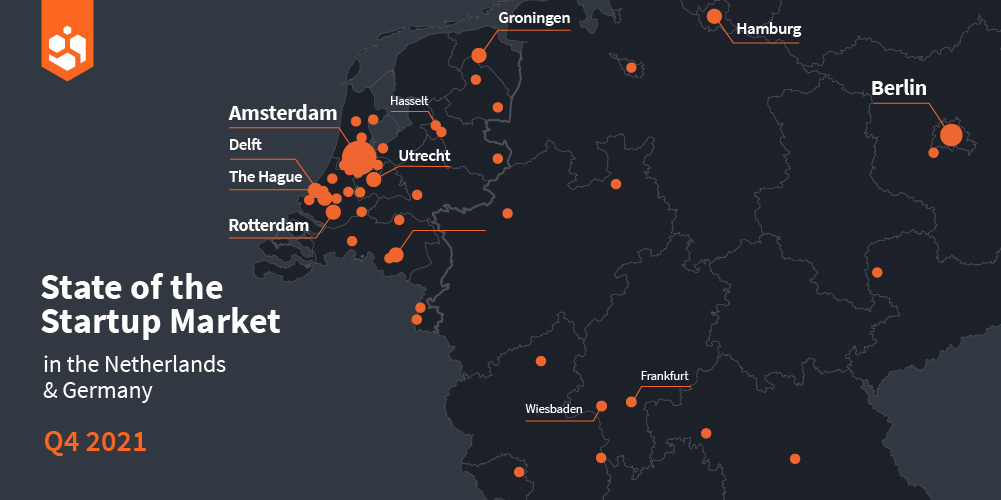 A map of startup hubs in the Netherlands and Germany
